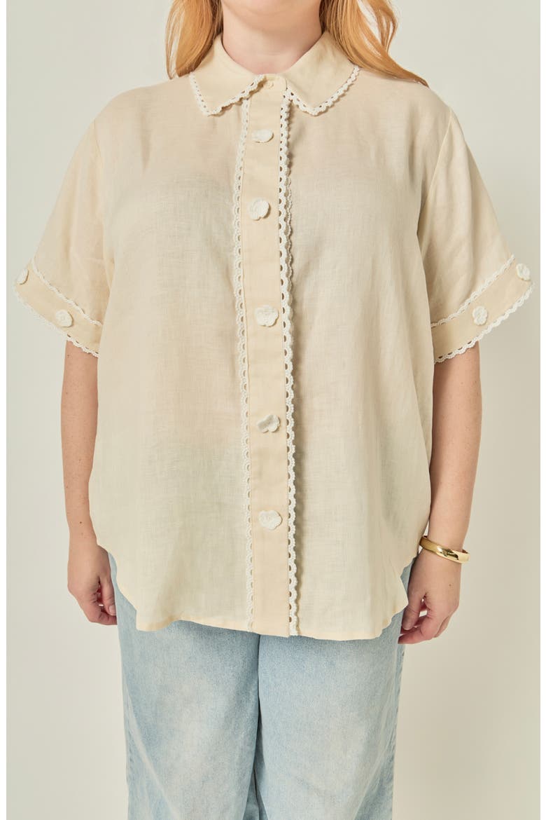 Floral Detailed Linen Shirt, Alternate, color, LIGHT BEIGE