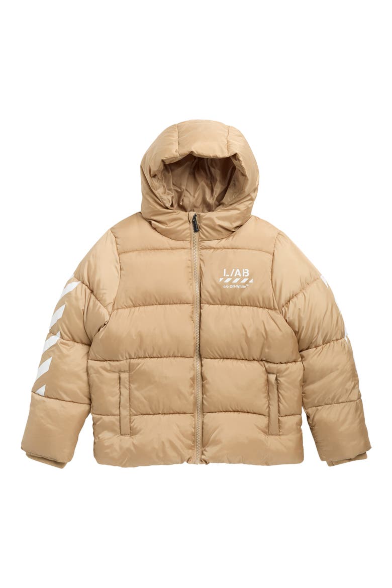 Kids' Diagonal Hooded Puffer Jacket, Main, color, CORNSTALK