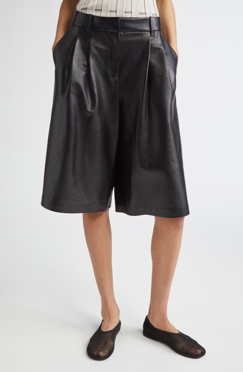 Sutton Pleated Leather Bermuda Shorts