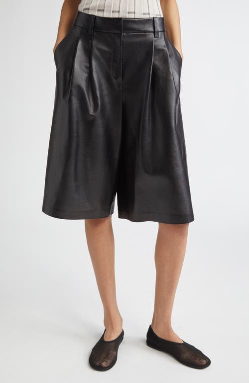 Lafayette 148 New York Sutton Pleated Leather Bermuda Shorts