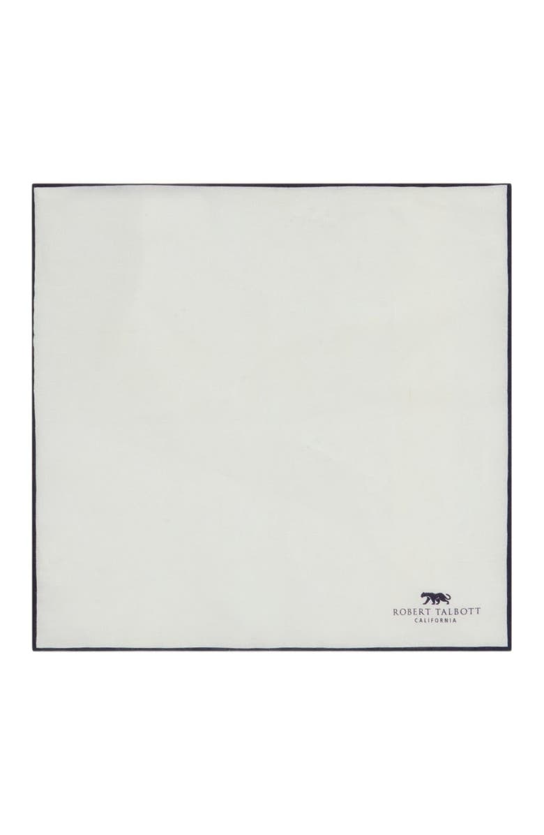 Robert Talbott Caine Linen Pocket Square, Main, color, White/Navy Border