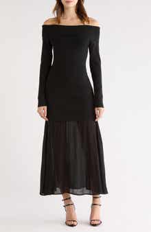 ASTR the Label Lidia Mixed Media Off the Shoulder Long Sleeve Dress