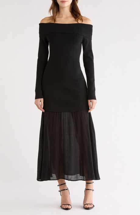 ASTR the Label Lidia Mixed Media Off the Shoulder Long Sleeve Dress