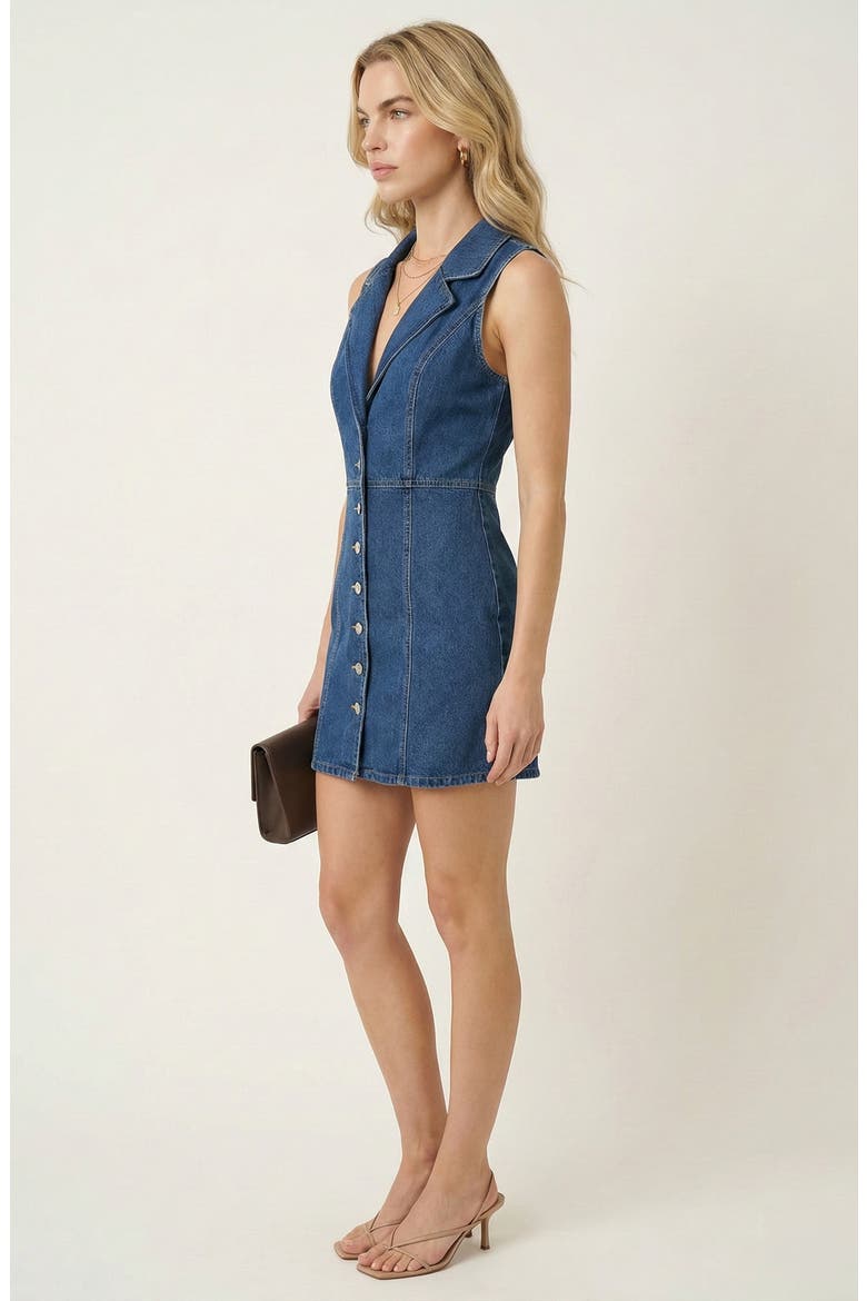 Sleeveless Button Front Denim Mini Dress, Alternate, color, Denim Blue