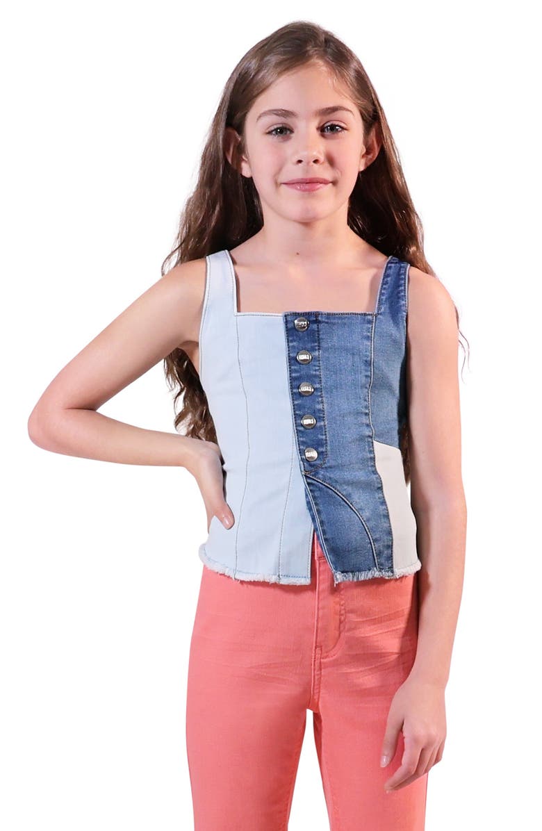 Truce Kids' Mixed Denim Snap Front Tank, Alternate, color, Denim