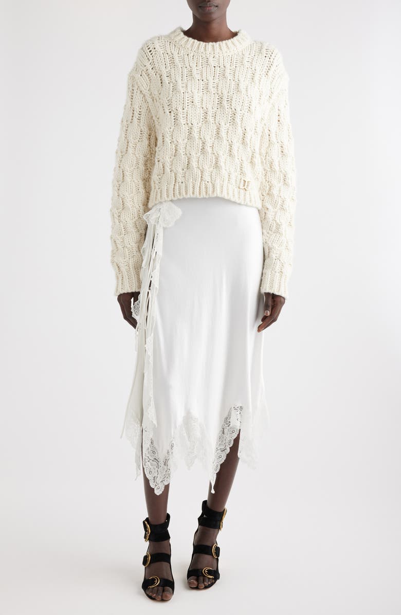 Chloé Wool, Silk & Cashmere Aran Sweater, Alternate, color, 