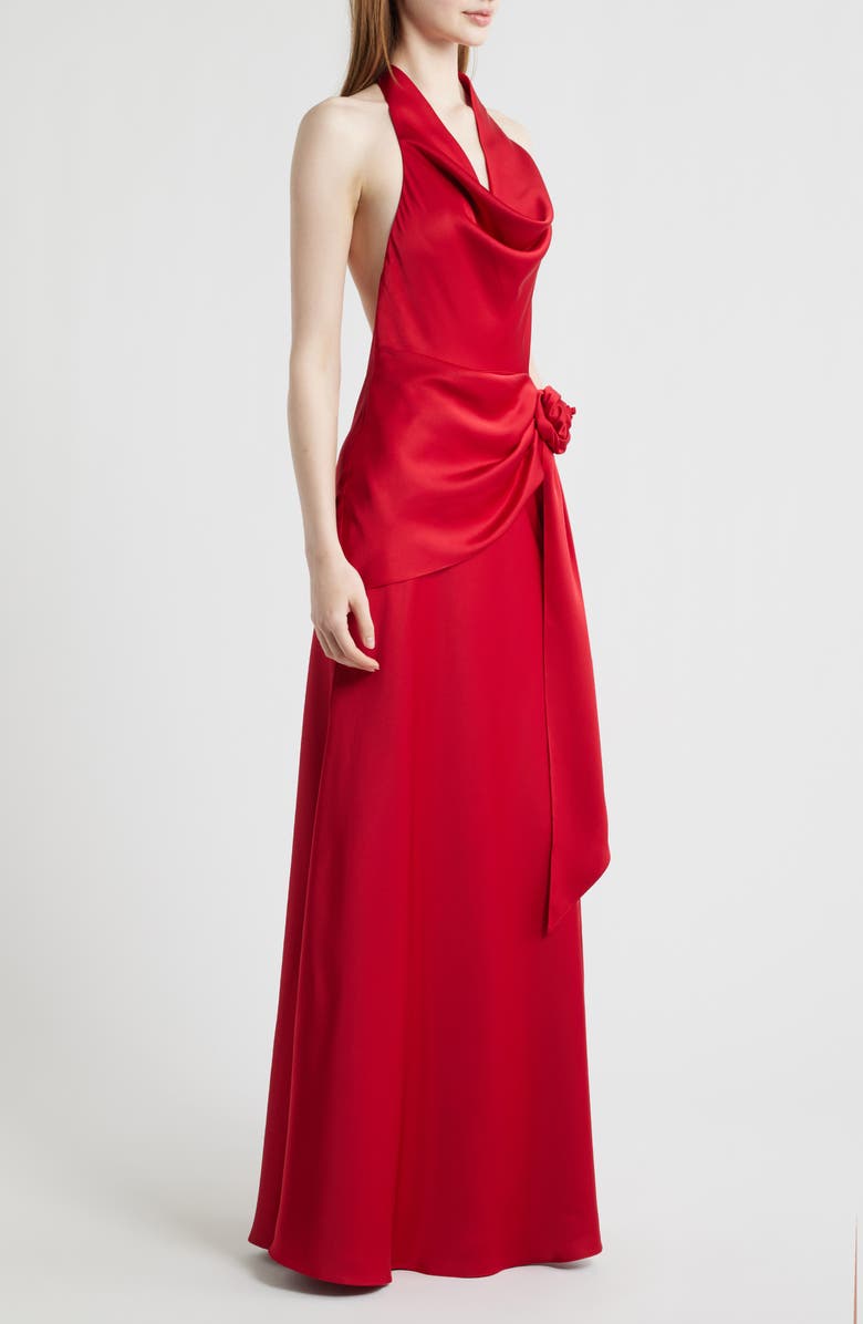 Sonya Moda Rozalia Halter Open Back Satin Gown, Alternate, color, Sorrento Red