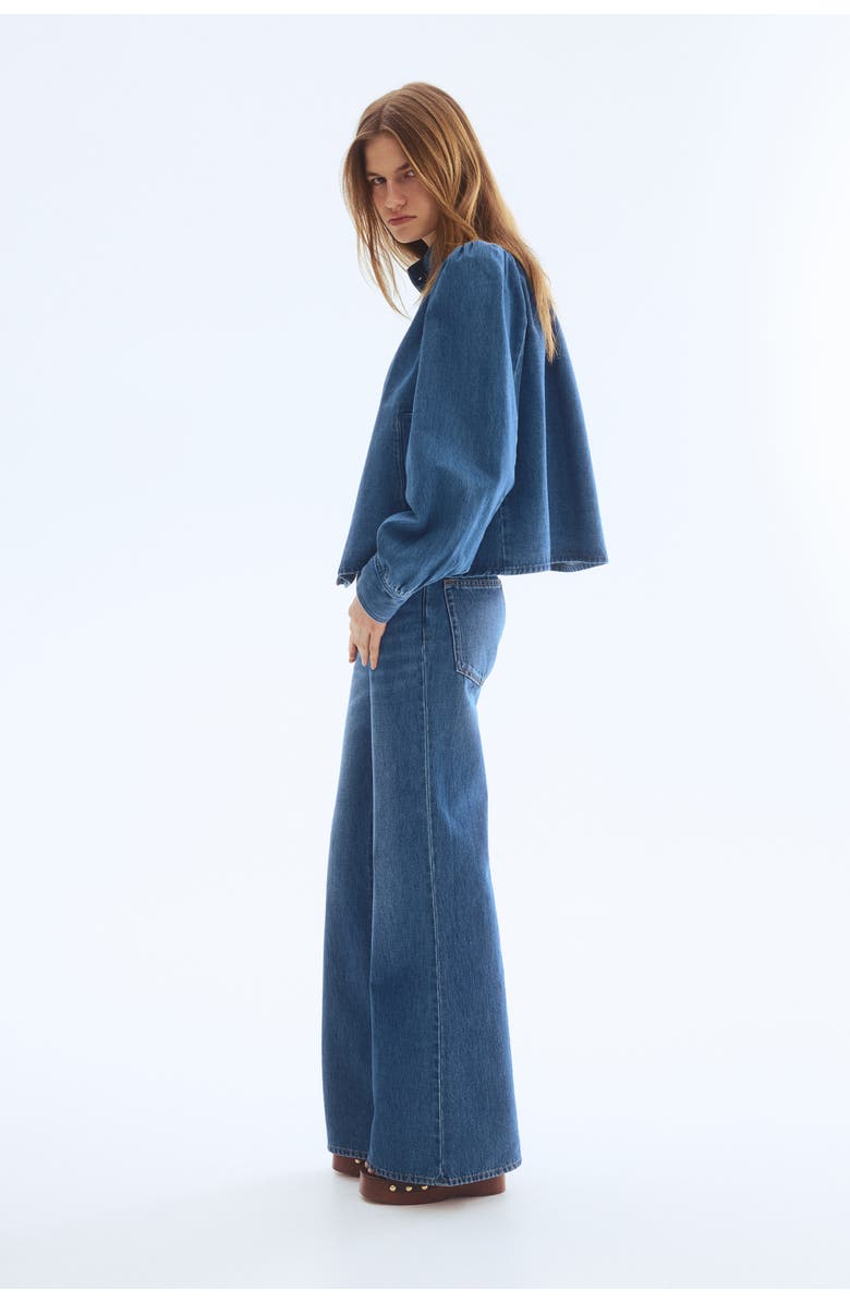 H&M Puff-sleeved Twill Jacket, Alternate, color, Denim Blue