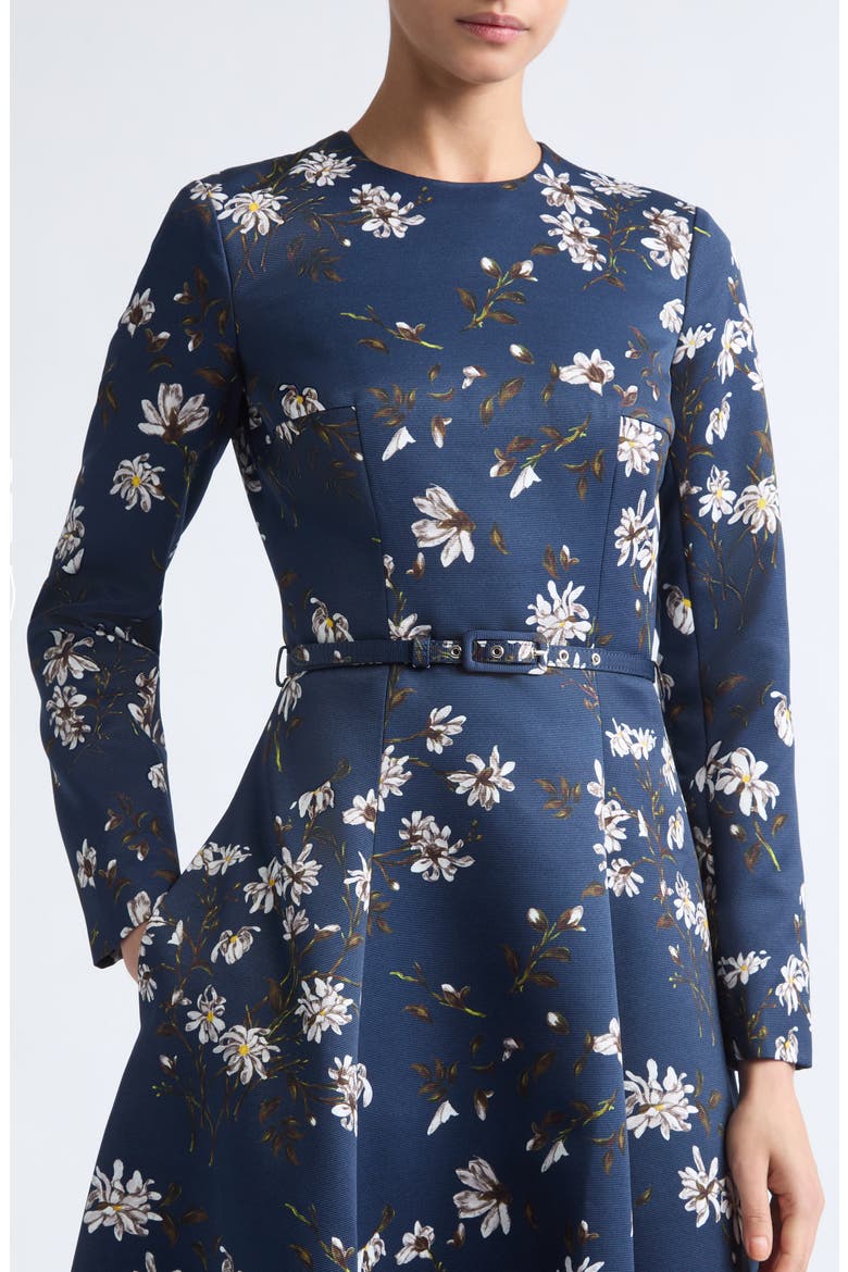 Capucine Floral Print Long Sleeve Belted Satin Midi Dress, Alternate, color, MAGNOLIA PRINT - MIDNIGHT