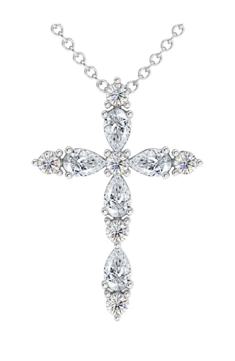 Bliss Diamond 3/4Ct Diamond Cross Round & Pear Shape 14k Gold Necklace Lab Grown 1" Tall, Main, color, 14K White Gold