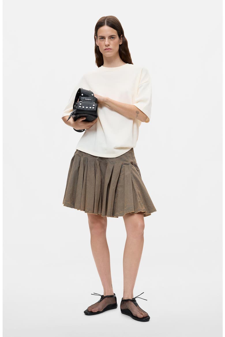 Pleated Cotton Miniskirt, Alternate, color, GRAY