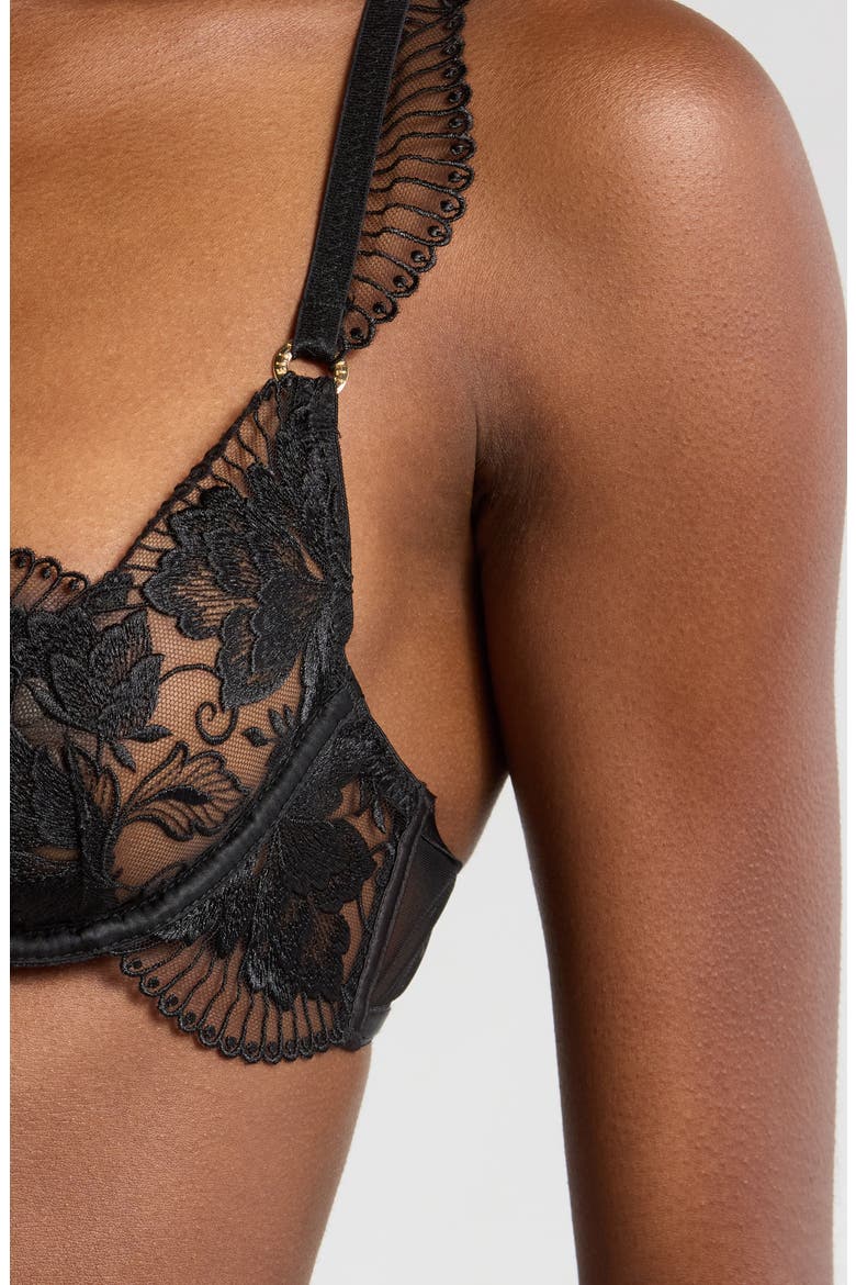 Gabriella Embroidered Mesh Underwire Bra, Alternate, color, BLACK