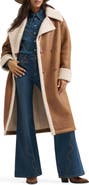 Wrangler Faux Leather Coat with Faux Shearling Trim