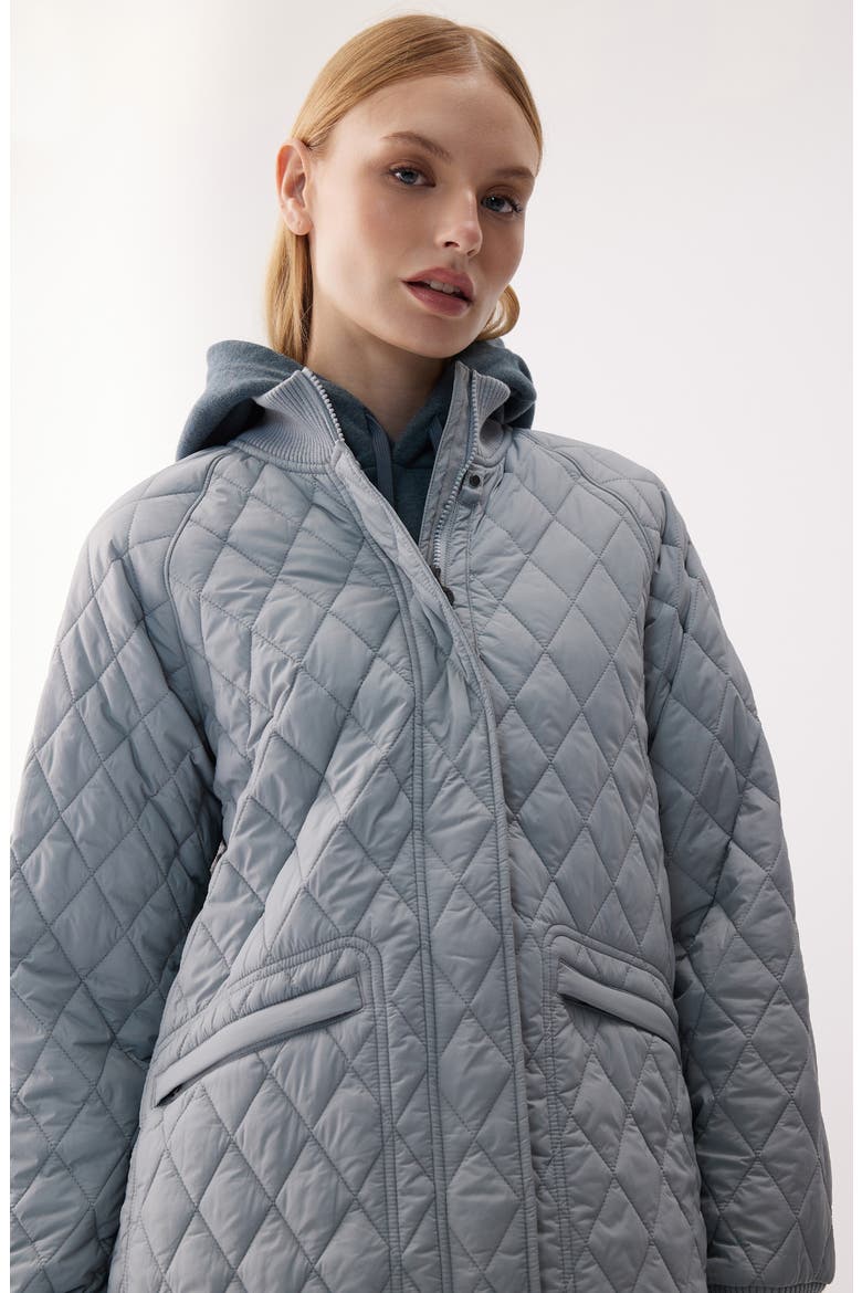 Sophie Quilted Longline Bomber Jacket, Alternate, color, STEEL