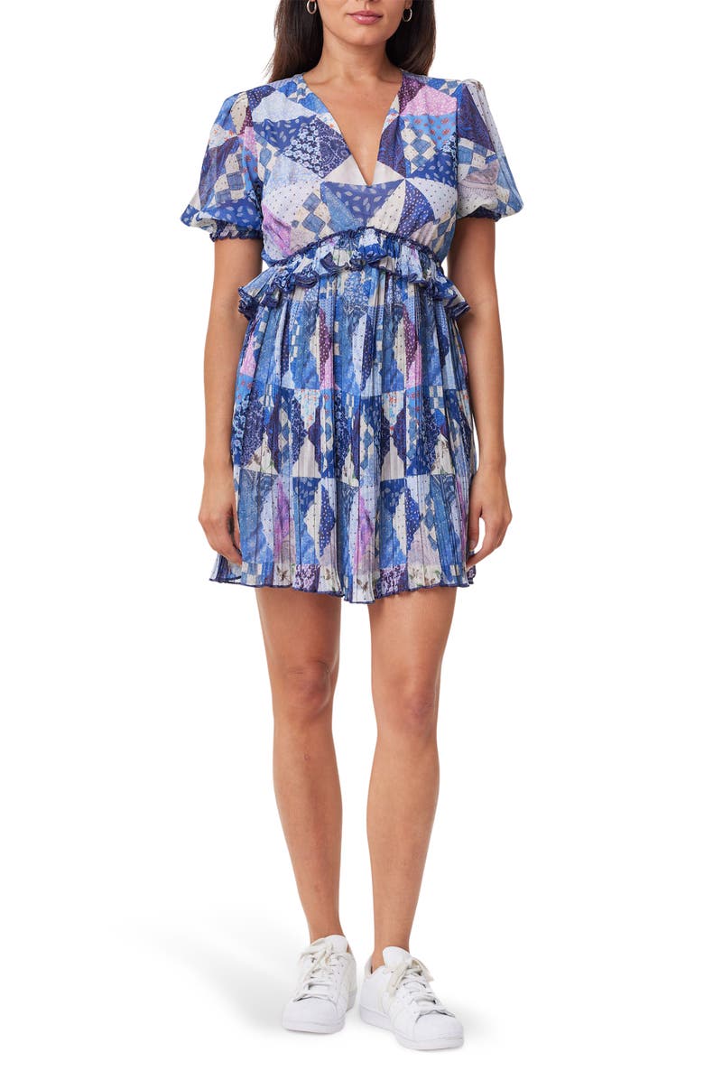 Scotch & Soda Patchwork Pleated Minidress, Main, color, Memory Quilt