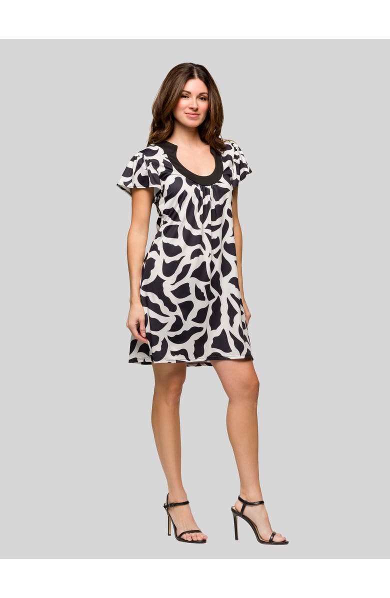 24seven Comfort Apparel Black and White Short Sleeve Scoop Neck Mini Dress, Alternate, color, Black Multi