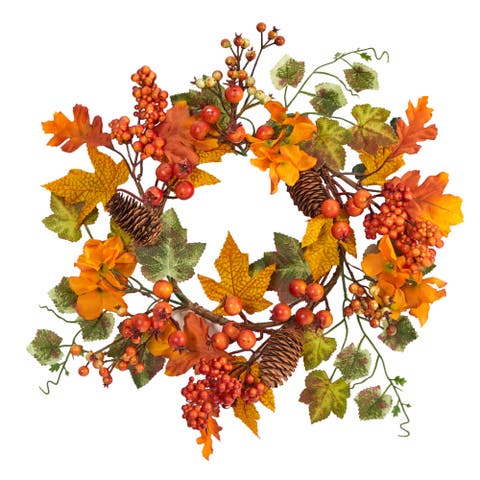6.5-in Autumn Hydrangea and Pinecones Artificial Wreath