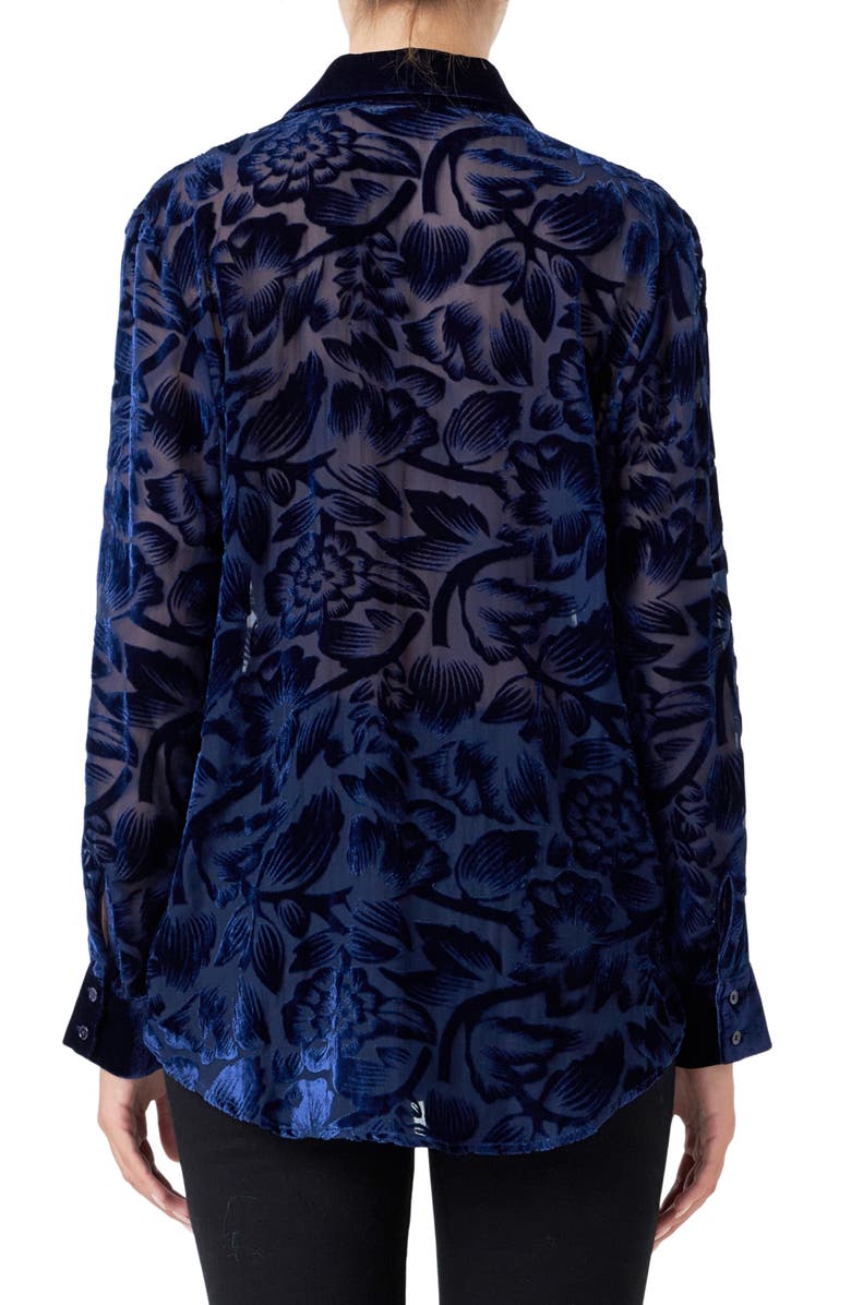 Endless Rose Floral Semisheer Velvet Burnout Long Sleeve Button-Up Shirt, Alternate, color,
