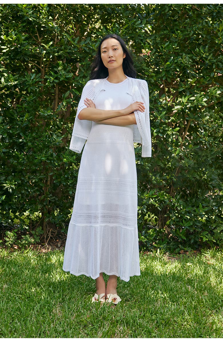 Misook Modern Fit Pointelle Midi Dress, Alternate, color, White