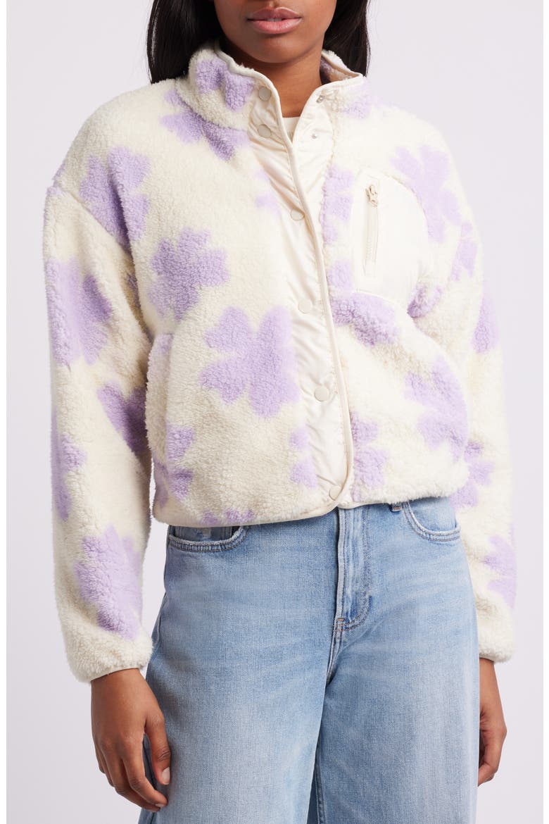 High Pile Fleece Floral Jacket, Alternate, color, LAVENDER CREAM FLORAL