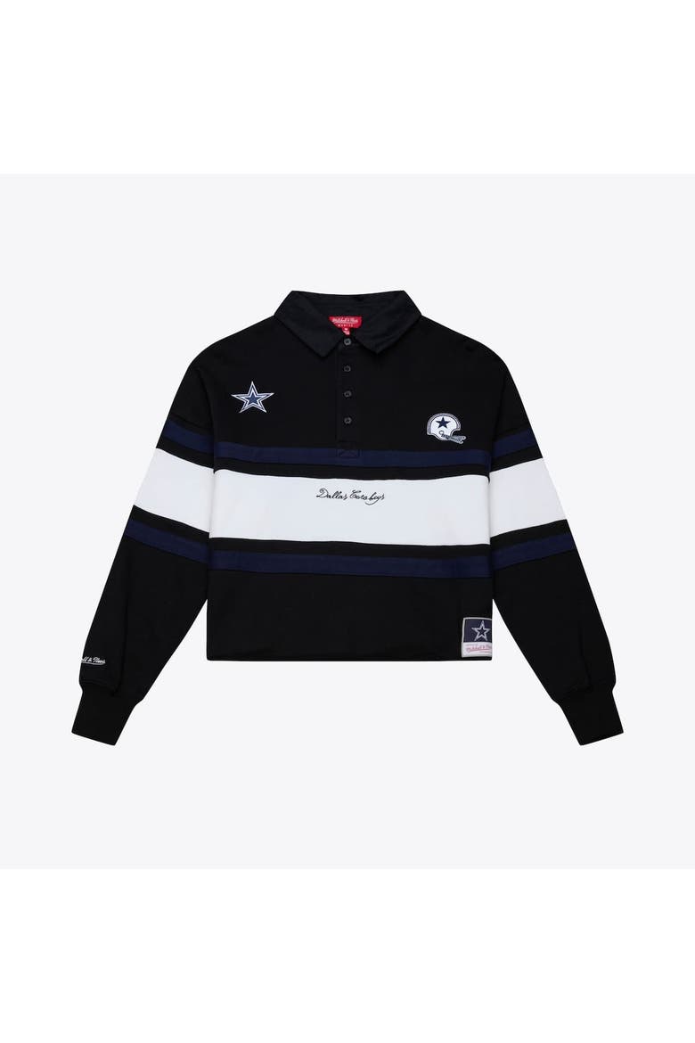 Women's Mitchell & Ness  Black Dallas Cowboys  Cropped Long Sleeve Rugby Polo, Alternate, color, Black