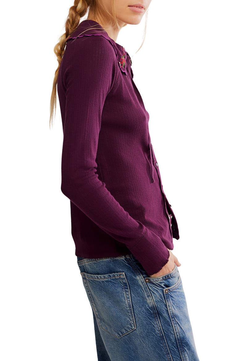 Juniper Embroidered Pointelle Cotton Button-Up Top, Alternate, color, VINTAGE GRAPE