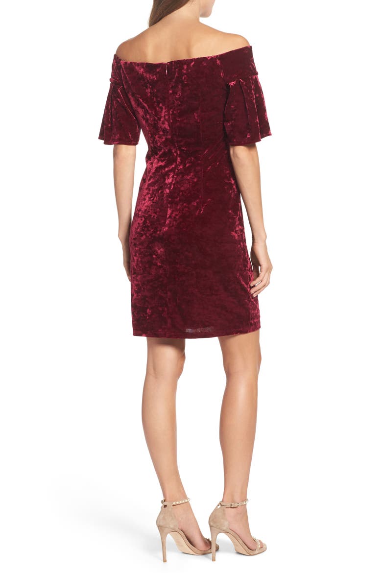 Off the Shoulder Velvet Cocktail Dress, Alternate, color, WINE
