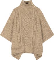 Lauren Ralph Lauren Button Neck Cable Knit Poncho