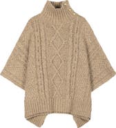 Lauren Ralph Lauren Button Neck Cable Knit Poncho