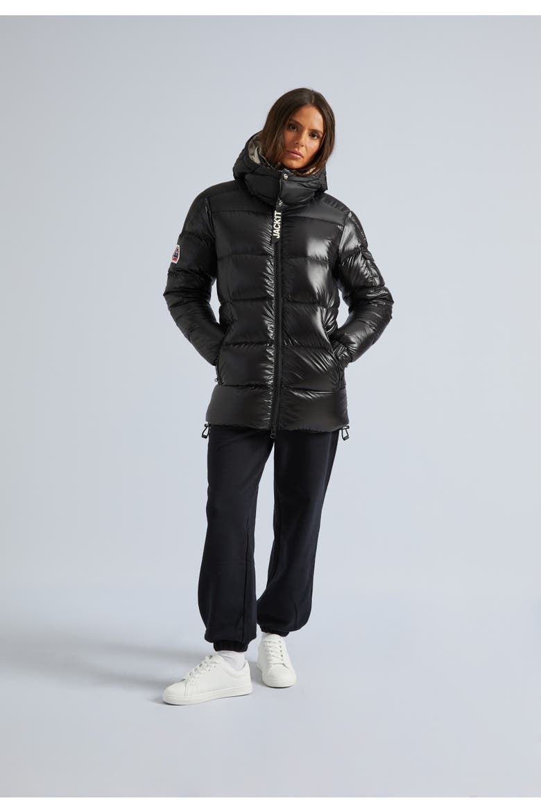 High Collar Down Puffer Jacket, Alternate, color, Black/Stone