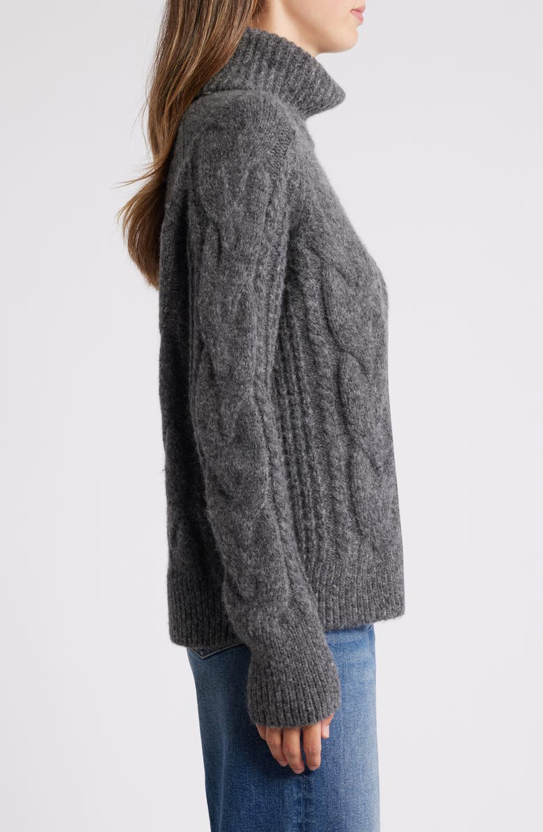 Faherty Frost Cable Stitch Turtleneck Alpaca Blend Sweater, Alternate, color, Charcoal