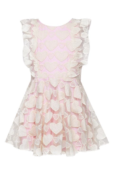 Kids' Embroidered Flutter Sleeve Party Dress