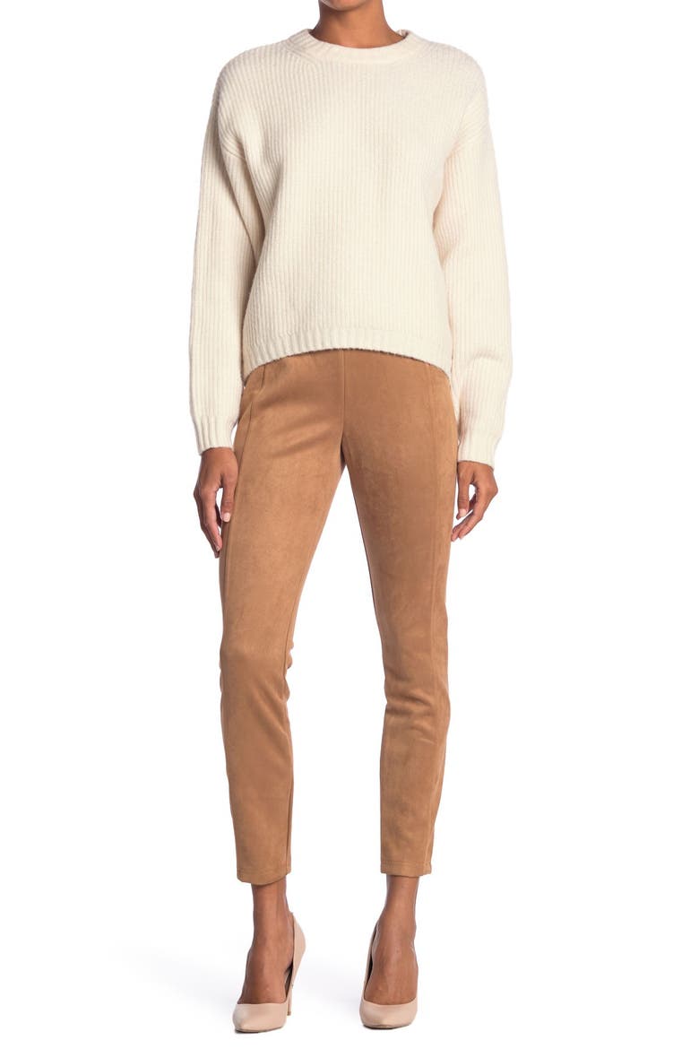 Seamed Faux Suede Leggings, Main, color, CAMEL