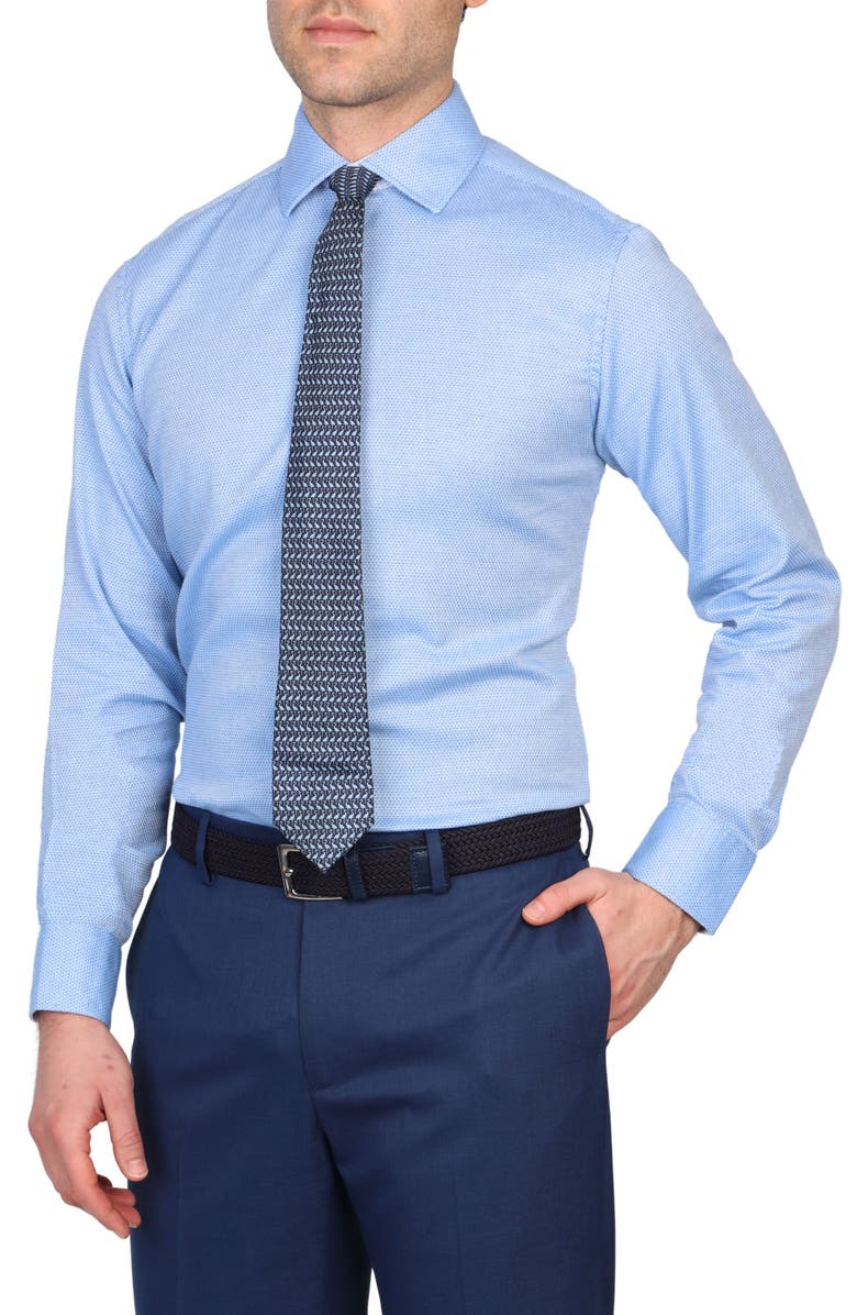 TailorByrd Trim Fit Textured Birdseye Non-Iron Stretch Dress Shirt, Alternate, color, Blue