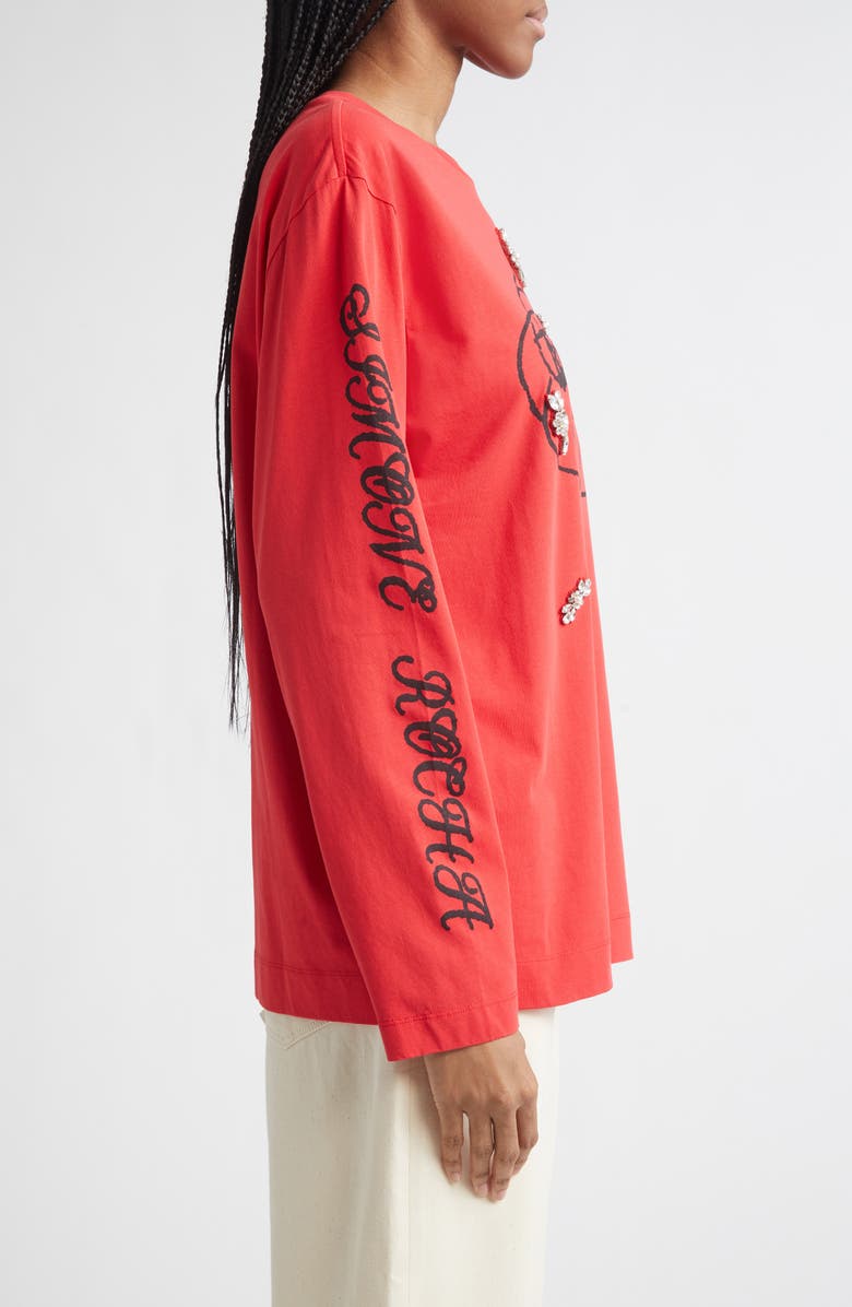 Simone Rocha Dim Sum Logo Long Sleeve Cotton Graphic T-Shirt, Alternate, color, Red/ Black/ Pearl/ Clear