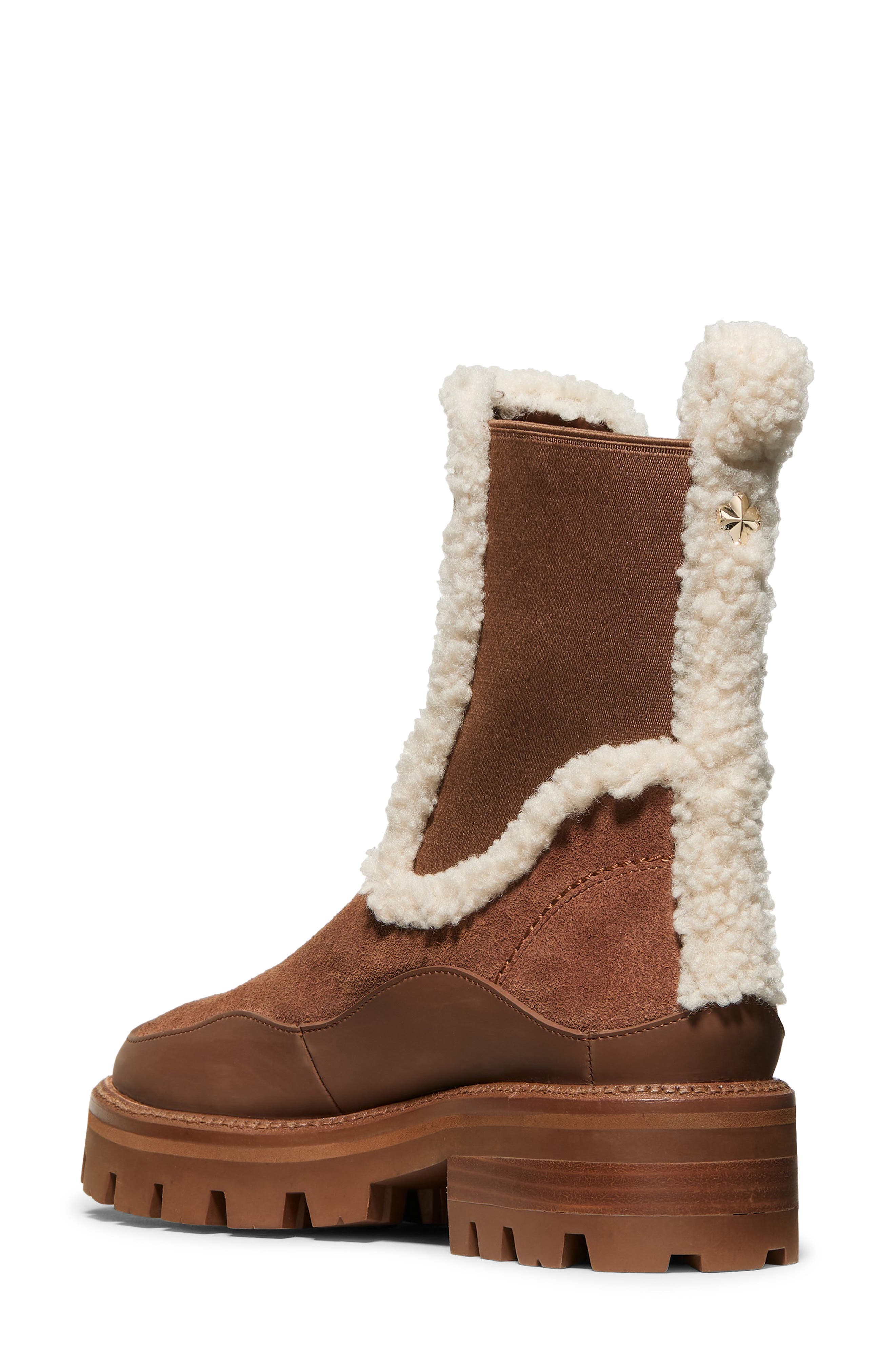 Kate Spade New York london faux shearling trim chelsea boot, Alternate, color, Hot Chocolate