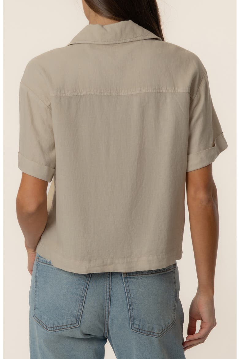 Aida Linen Blend Short Sleeve Button-Up Top, Alternate, color, SAND