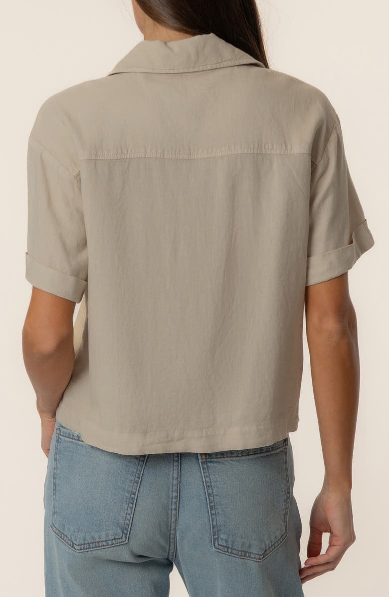 KUT from the Kloth Aida Linen Blend Short Sleeve Button-Up Top, Alternate, color, Sand
