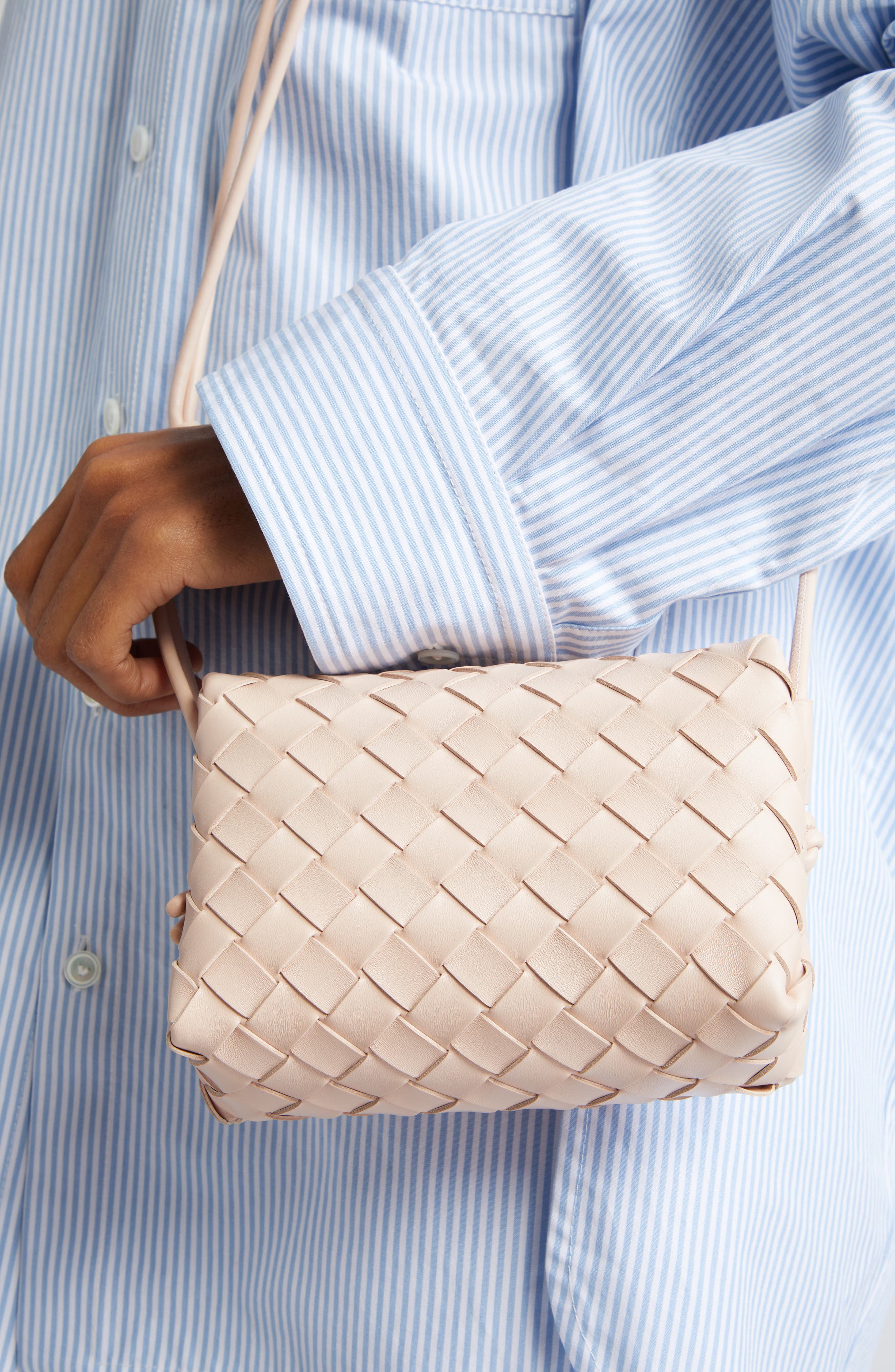 Bottega Veneta Small Intrecciato Leather Crossbody Bag, Alternate, color, Lotus/ Gold