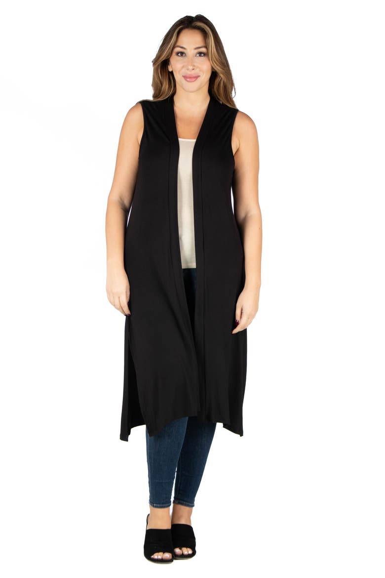Open Front Long Vest, Main, color, BLACK