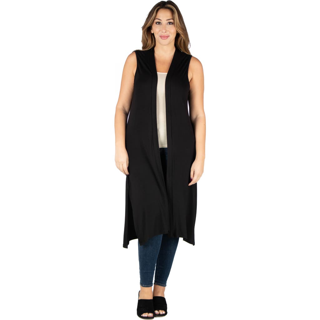 24seven Comfort Apparel Long Sleeveless Cardigan Vest In Black