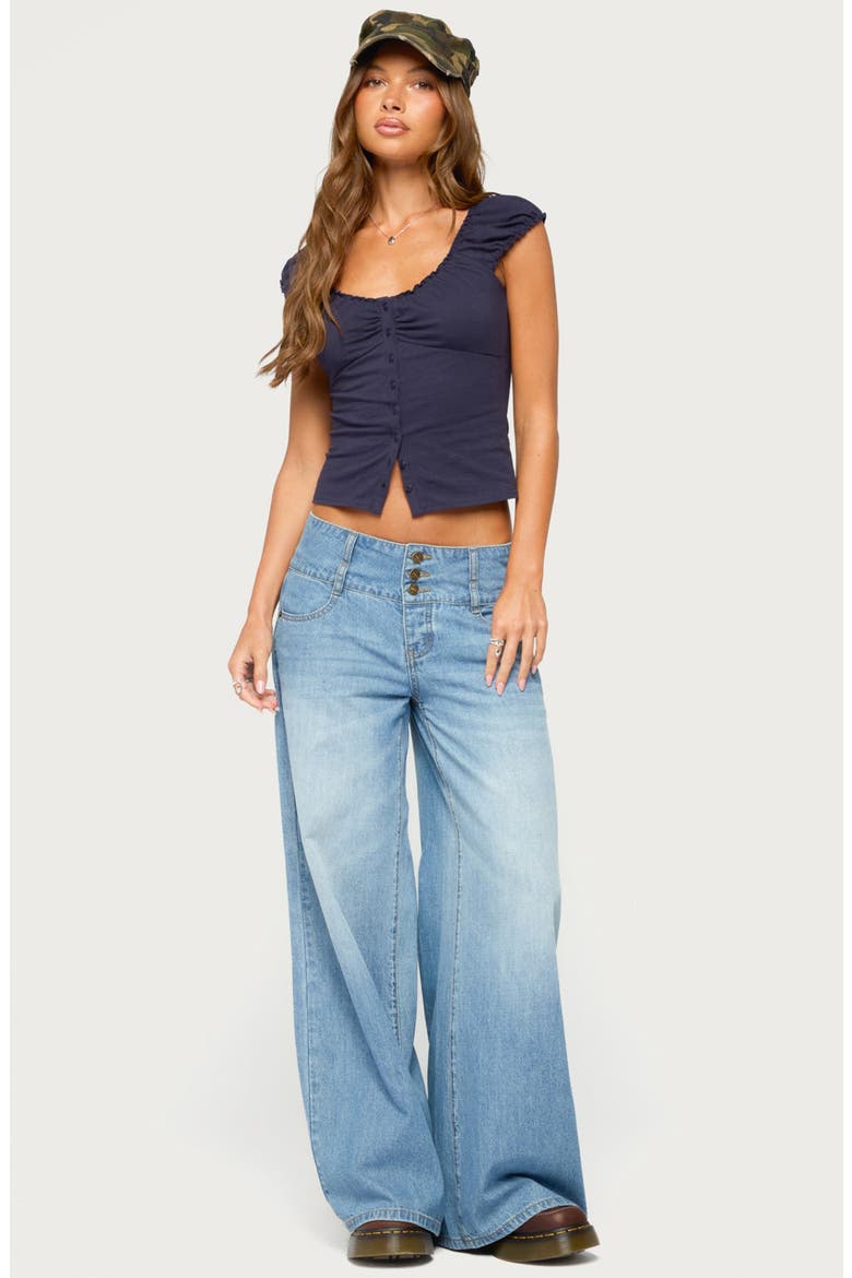 Mazzy Ruched Button Up Top, Alternate, color, NAVY