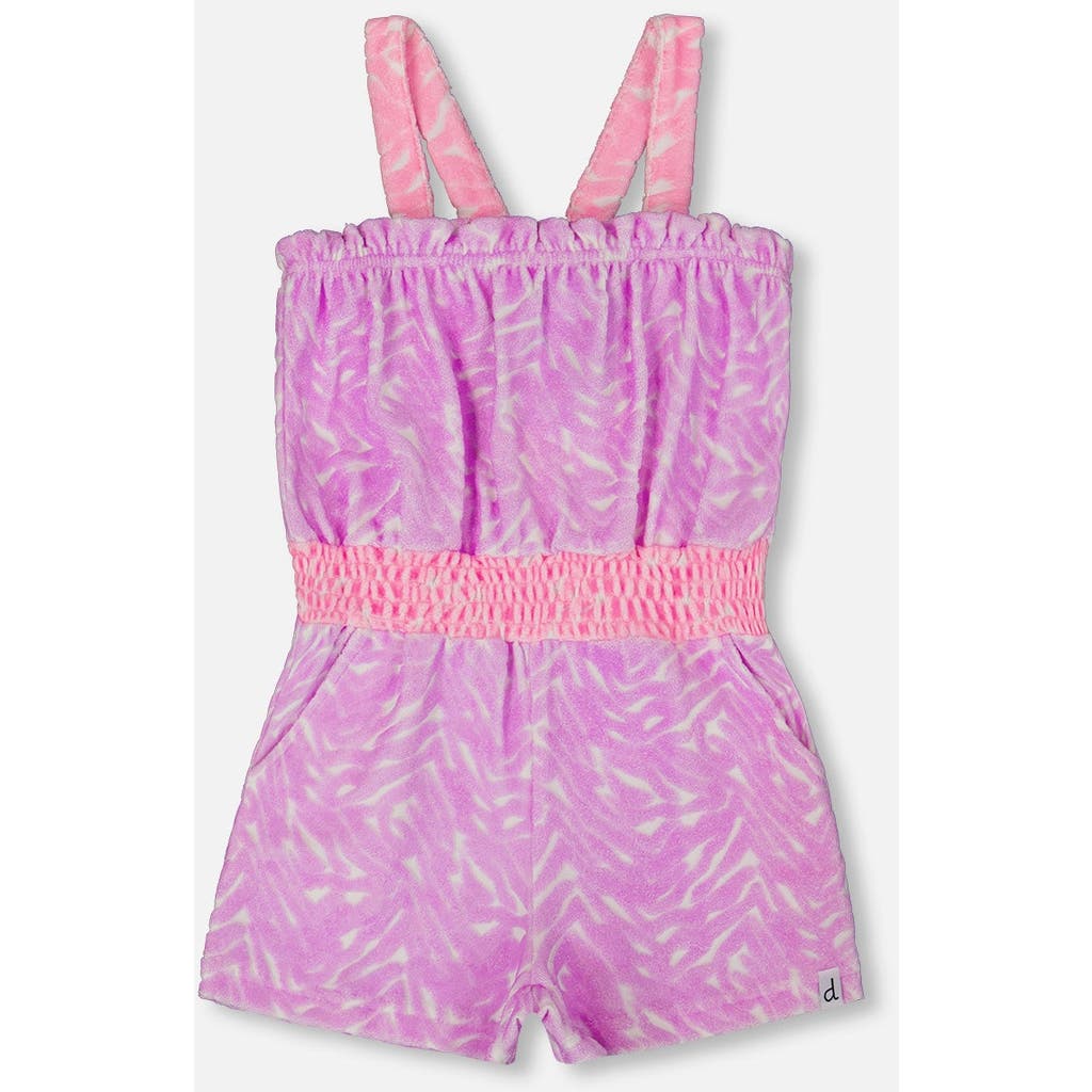 Deux Par Deux Little Girl's Printed Terry Cloth Romper Vibrant Pink And White In Vibrant Mauve And White