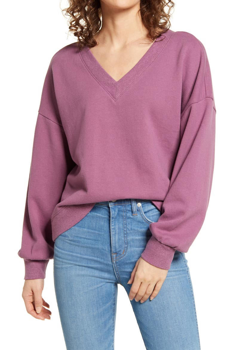 Hemp & Organic Cotton Blend V-Neck Sweatshirt, Main, color, WARM VIOLET