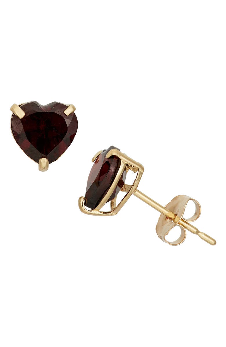 FZN 10K Gold Garnet Heart Stud Earrings, Main, color, Yellow