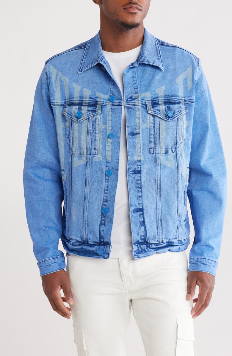 PURPLE BRAND Laser Upper Cut Trucker Jacket, Main, color,