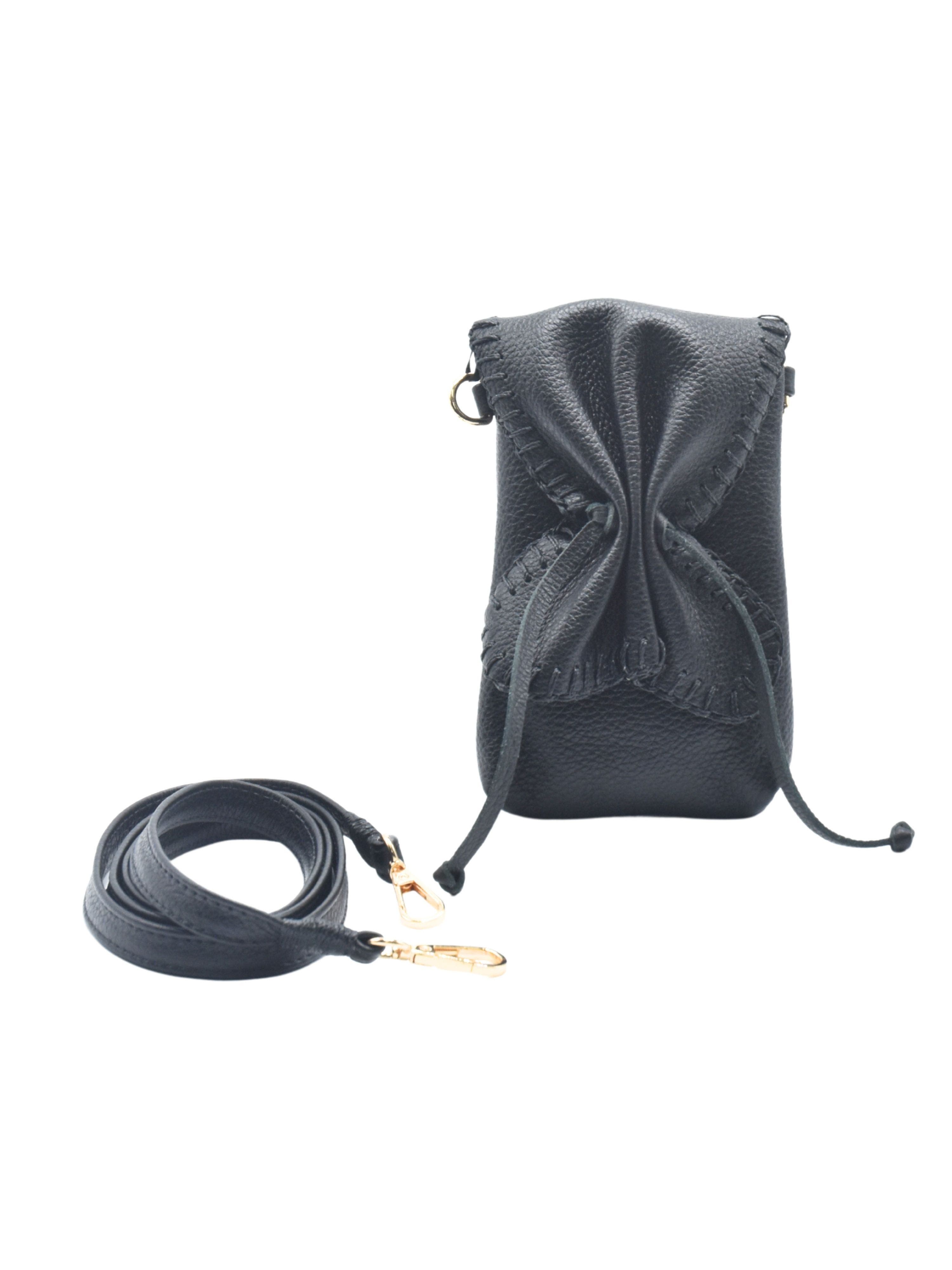 Carlos Falchi Cell Phone Butterly To Grain Leather Bag, Main, color, Black Obsidian
