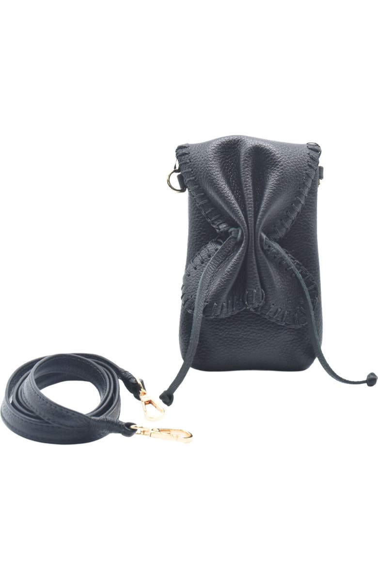 Carlos Falchi Cell Phone Butterly To Grain Leather Bag, Main, color, Black Obsidian