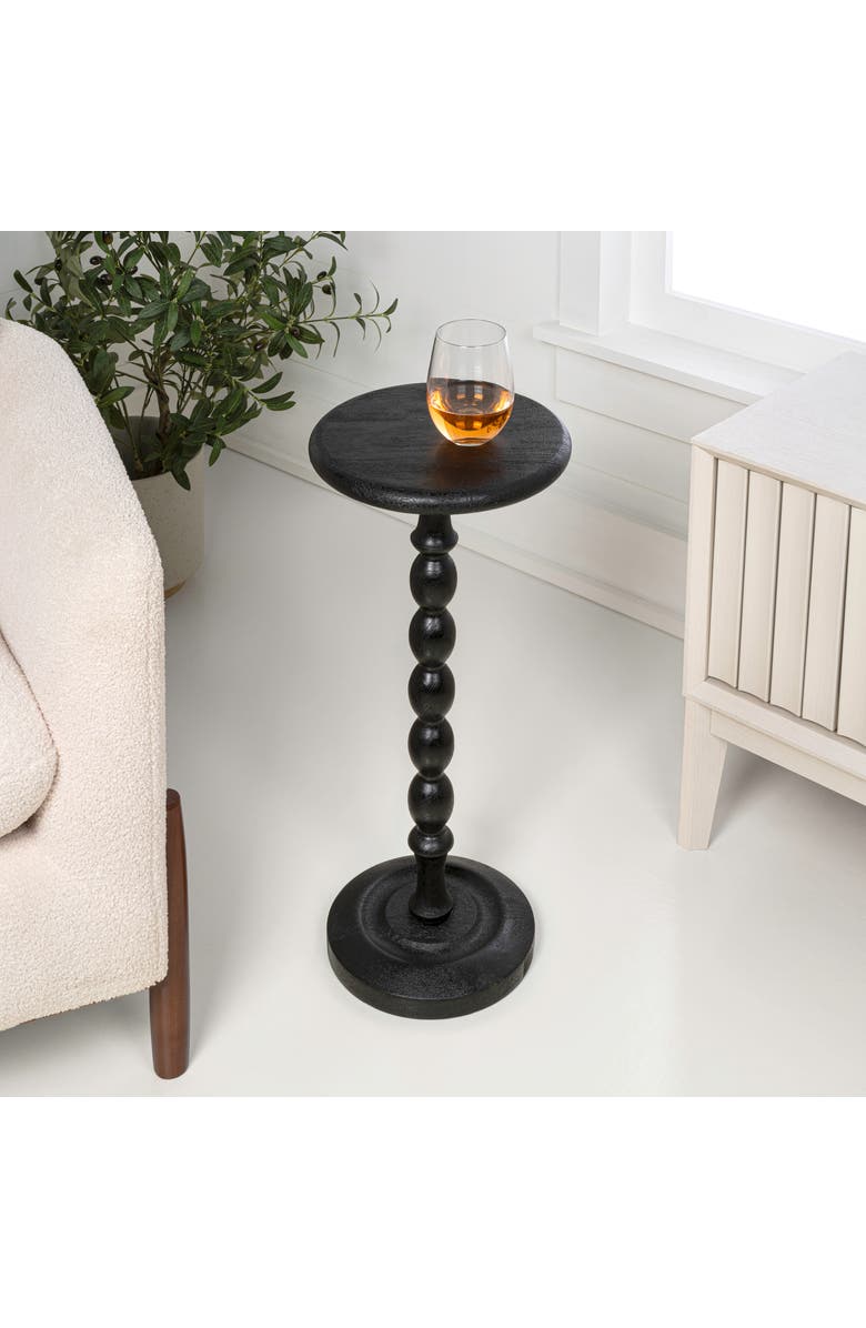 JONATHAN Y Augustus 24.5" Cottage Classic Spindle Wood Pedestal Round Drink Table and Decorative End Table, Alternate, color, Black