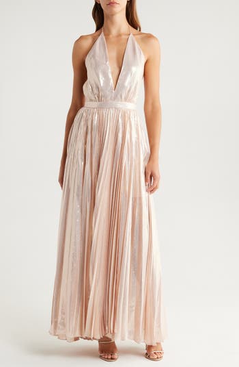 Alice + Olivia Camila Pleated Plunge Neck Silk Blend Halter